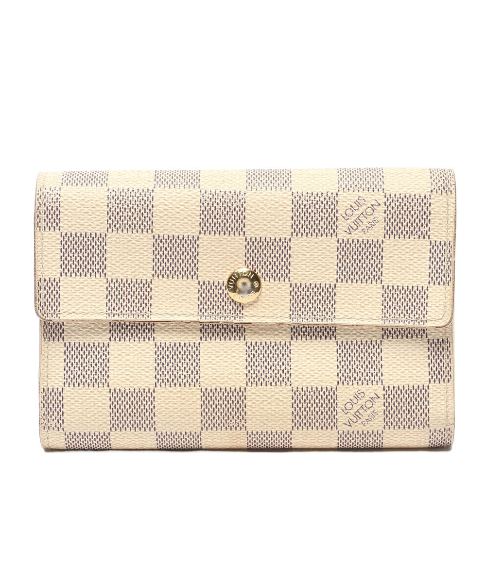 Louis Vuitton Trifold Wallet Portefeuille Damier Canvas Leather Azur White